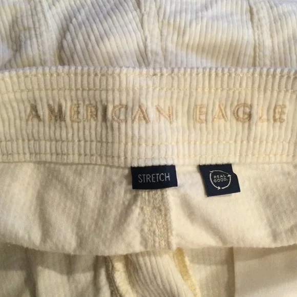 American Eagle Super High Rise Baggy Wide Leg Corduroy Pants Cream 12R - Picture 8 of 8